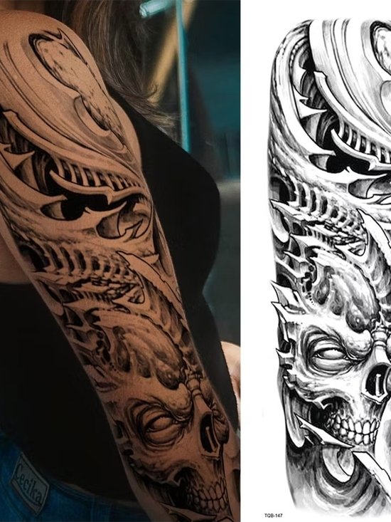 Other - Temporary Tattoo - Black Skull Biomechanical Arm Art Print